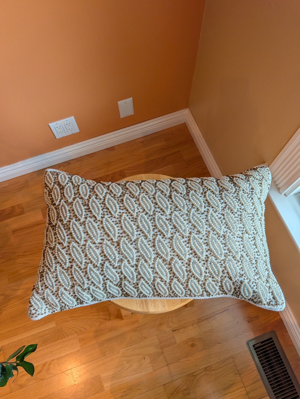 Beaded Decorative Pillow Covers Cream and Brown Pillow 20.5”x 12.5”inches